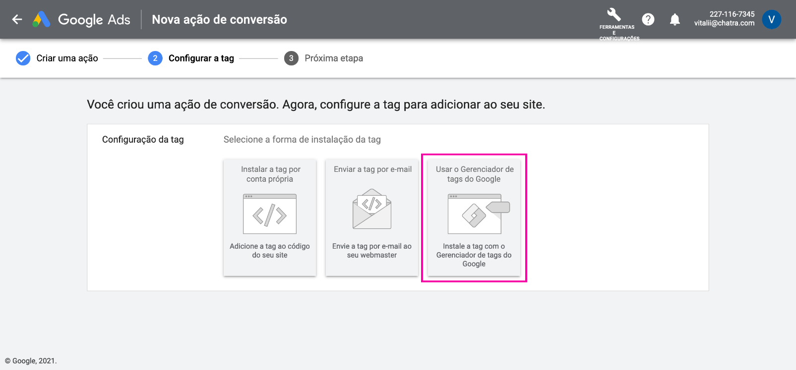 Escolha o tipo de conversão