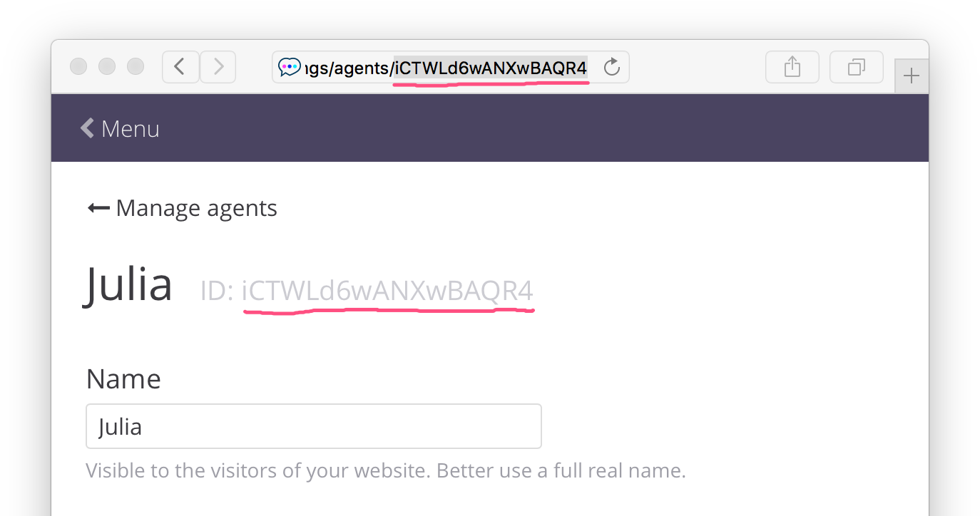 Agent’s page in Chatra dashboard