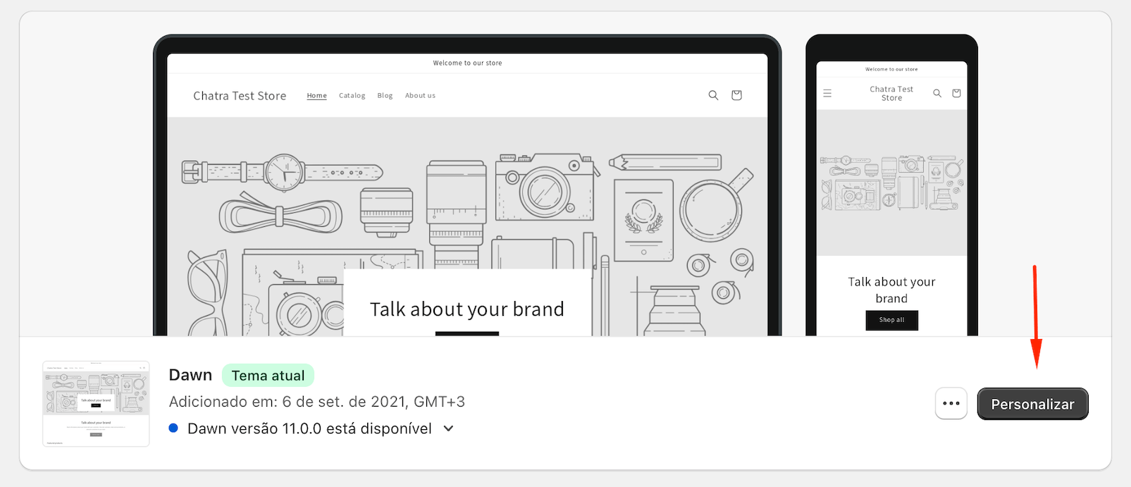 Shopify botão 'Personalizar'