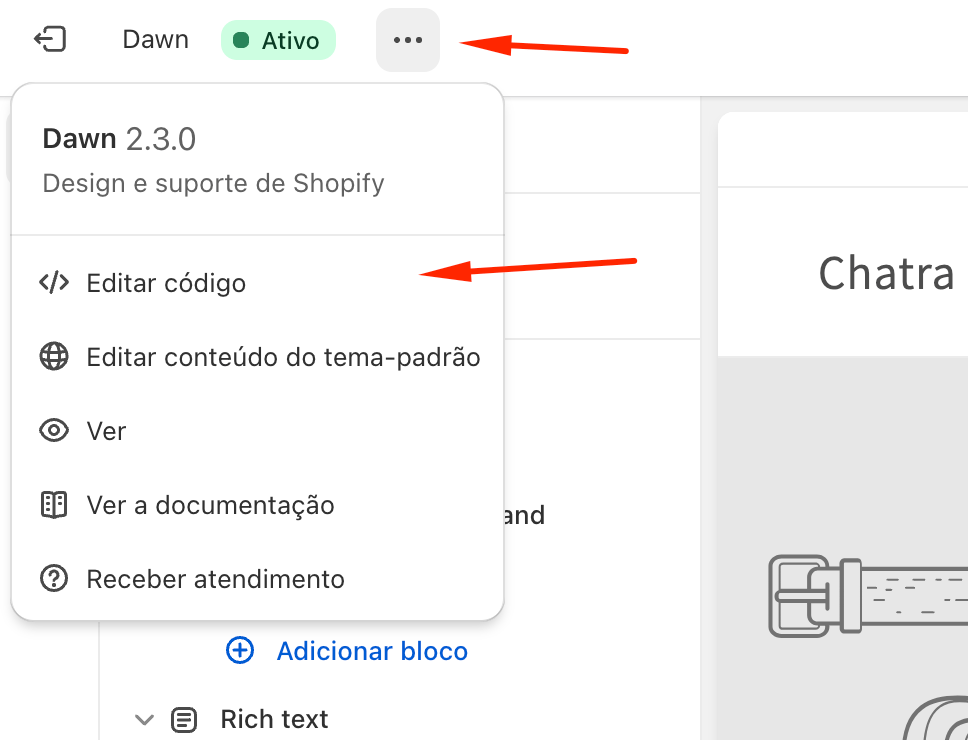 Shopify 'Editar código'